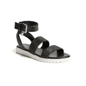 Guess Women’s Kinley Sandals Glitter Straps Buckle Black Size 5.5